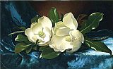 Martin Johnson Heade Canvas Paintings - Magnolias on a Blue Velvet Cloth